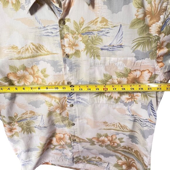 Vtg Pierre Cardin Mens Hawaiian Button Up Shirt L Cotton Floral Sailboat Tropics - Picture 8 of 10